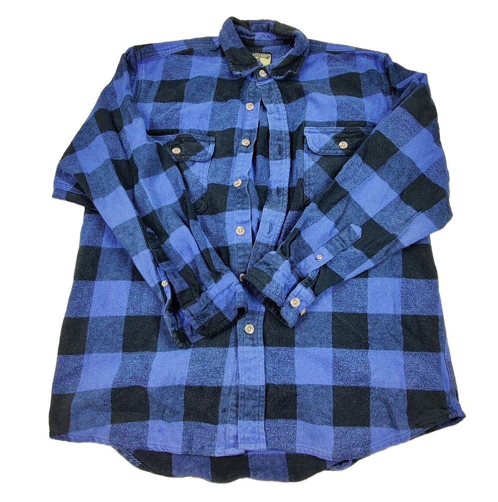 Field & Stream Shirt Mens Medium Blue Plaid Flannel Long Sleeve Button Up Casual